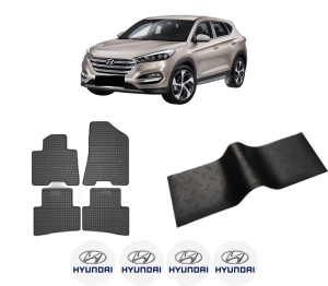 Set 5 covorase auto HYUNDAI TUCSON SUV Van (TLE) din 2005-2015, cu covoras tunel median, presuri auto din cauciuc, 4x Stickere auto cu HYUNDAI - Img 2