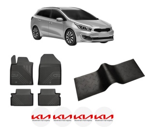 Set 5 covorase auto KIA CEED Sportswagon (CD) din 2007-2014, cu covoras tunel median, presuri auto din cauciuc, 4x Stickere auto cu KIA - Img 2