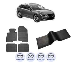Set 5 covorase auto MAZDA 6 Estate (GJ, GL) din 2013-2021, cu covoras tunel median, presuri auto din cauciuc, 4x Stickere auto cu MAZDA - Img 2