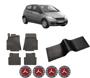 Set 5 covorase auto MERCEDES-BENZ A-CLASS (W169) din 2010-2020, cu covoras tunel median, presuri auto din cauciuc, 4x Stickere auto cu MERCEDES-BENZ - Img 2