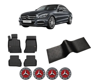 Set 5 covorase auto MERCEDES-BENZ C-CLASS (W205) din 2016-2020, cu covoras tunel median, presuri auto din cauciuc, 4x Stickere auto cu MERCEDES-BENZ - Img 2