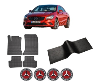 Set 5 covorase auto MERCEDES-BENZ CLA Coupe (C117) din 2017-2020, cu covoras tunel median, presuri auto din cauciuc, 4x Stickere auto cu MERCEDES-BENZ - Img 2