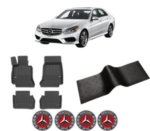 Set 5 covorase auto MERCEDES-BENZ E-CLASS (W213) din 2013-2016, cu covoras tunel median, presuri auto din cauciuc, 4x Stickere auto cu MERCEDES-BENZ - Img 2