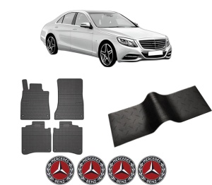 Set 5 covorase auto MERCEDES-BENZ S-CLASS (W222, V222, X222) din 2016-2023, cu covoras tunel median, presuri auto din cauciuc, 4x Stickere auto cu MERCEDES-BENZ - Img 2
