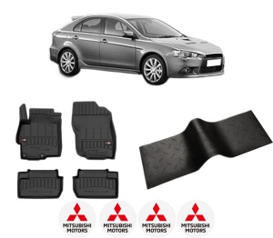 Set 5 covorase auto MITSUBISHI LANCER VIII Sportback (CX_A) din 2018-2023, cu covoras tunel median, presuri auto din cauciuc, 4x Stickere auto cu MITSUBISHI - Img 2