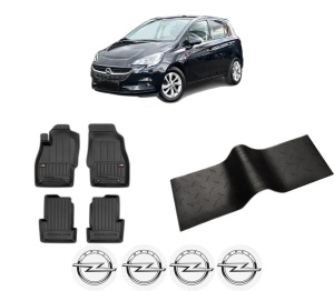 Set 5 covorase auto OPEL CORSA E (X15) din 1997-2007, cu covoras tunel median, presuri auto din cauciuc, 4x Stickere auto cu OPEL - Img 2
