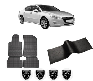 Set 5 covorase auto PEUGEOT 508 I (8D_) din 2008-2018, cu covoras tunel median, presuri auto din cauciuc, 4x Stickere auto cu PEUGEOT - Img 2