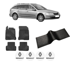 Set 5 covorase auto RENAULT LAGUNA II Grandtour (KG0/1_) din 2008-2018, cu covoras tunel median, presuri auto din cauciuc, 4x Stickere auto cu RENAULT - Img 2