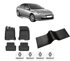 Set 5 covorase auto RENAULT LAGUNA III (BT0/1) din 2010-2020, cu covoras tunel median, presuri auto din cauciuc, 4x Stickere auto cu RENAULT - Img 2