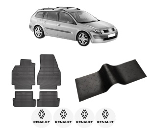 Set 5 covorase auto RENAULT MEGANE II Estate (KM0/1_) din 2003-2012, cu covoras tunel median, presuri auto din cauciuc, 4x Stickere auto cu RENAULT - Img 2