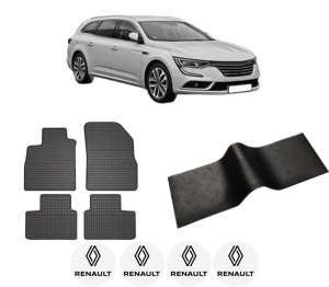 Set 5 covorase auto RENAULT TALISMAN Grandtour (KP_) din 2010-2023, cu covoras tunel median, presuri auto din cauciuc, 4x Stickere auto cu RENAULT - Img 2
