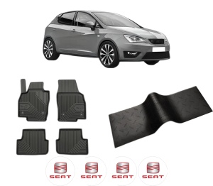 Set 5 covorase auto SEAT IBIZA V (KJ1, KJG) din 2008-2015, cu covoras tunel median, presuri auto din cauciuc, 4x Stickere auto cu SEAT - Img 2