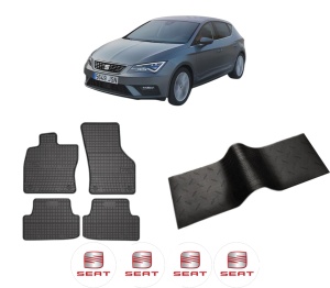 Set 5 covorase auto SEAT LEON Hatchback Van (5F1) din 2012-2018, cu covoras tunel median, presuri auto din cauciuc, 4x Stickere auto cu SEAT - Img 2