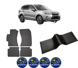 Set 5 covorase auto SUBARU FORESTER (SJ_) din 2017-2024, cu covoras tunel median, presuri auto din cauciuc, 4x Stickere auto cu SUBARU - Img 2