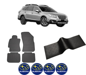 Set 5 covorase auto SUBARU OUTBACK (BS) din 2012-2020, cu covoras tunel median, presuri auto din cauciuc, 4x Stickere auto cu SUBARU - Img 2