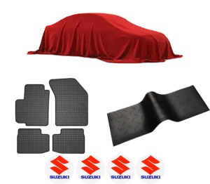 Set 5 covorase auto SUZUKI SX4 (EY, GY) din 2013-2020, cu covoras tunel median, presuri auto din cauciuc, 4x Stickere auto cu SUZUKI - Img 2