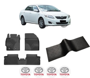 Set 5 covorase auto TOYOTA COROLLA Saloon (_E15_) din 2010-2020, cu covoras tunel median, presuri auto din cauciuc, 4x Stickere auto cu TOYOTA - Img 2
