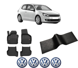 Set 5 covorase auto Volkswagen GOLF VI (5K1) din 2011-2016, cu covoras tunel median, presuri auto din cauciuc, 4x Stickere auto cu Volkswagen - Img 2