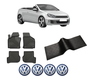 Set 5 covorase auto Volkswagen GOLF VI Convertible (517) din 2009-2013, cu covoras tunel median, presuri auto din cauciuc, 4x Stickere auto cu Volkswagen - Img 2
