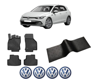Set 5 covorase auto Volkswagen GOLF VIII (CD1, DA1) din 2007-2015, cu covoras tunel median, presuri auto din cauciuc, 4x Stickere auto cu Volkswagen - Img 2