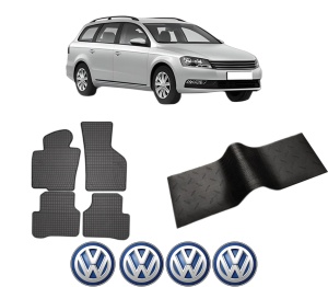 Set 5 covorase auto Volkswagen PASSAT B7 Variant (365) din 2008-2015, cu covoras tunel median, presuri auto din cauciuc, 4x Stickere auto cu Volkswagen - Img 2
