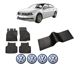 Set 5 covorase auto Volkswagen PASSAT B8 (3G2, CB2) din 2018-2024, cu covoras tunel median, presuri auto din cauciuc, 4x Stickere auto cu Volkswagen - Img 2