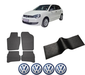 Set 5 covorase auto Volkswagen POLO VIVO Hatchback (6S1, 6S3) din 2004-2012, cu covoras tunel median, presuri auto din cauciuc, 4x Stickere auto cu Volkswagen - Img 2