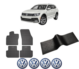 Set 5 covorase auto Volkswagen TIGUAN (AD1, AX1) din 2006-2015, cu covoras tunel median, presuri auto din cauciuc, 4x Stickere auto cu Volkswagen - Img 2