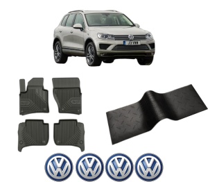 Set 5 covorase auto Volkswagen TOUAREG (7P5, 7P6) din 2013-2020, cu covoras tunel median, presuri auto din cauciuc, 4x Stickere auto cu Volkswagen - Img 2