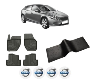 Set 5 covorase auto VOLVO V40 Hatchback (525) din 2006-2013, cu covoras tunel median, presuri auto din cauciuc, 4x Stickere auto cu VOLVO - Img 2