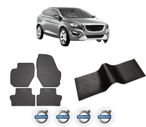 Set 5 covorase auto VOLVO XC60 I SUV (156) din 2018-2020, cu covoras tunel median, presuri auto din cauciuc, 4x Stickere auto cu VOLVO - Img 2