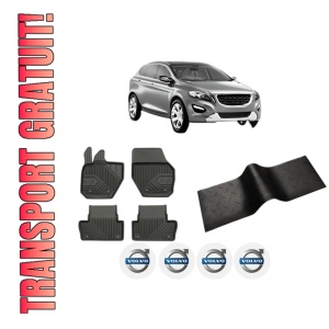 Set 5 covorase auto VOLVO XC60 I VAN (156) din 2008-2015, cu covoras tunel median, presuri auto din cauciuc, 4x Stickere auto cu VOLVO