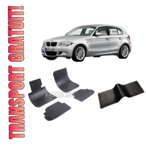 Set 5 covorase BMW SERIA 1 E87 din 09.2004-2011, cu covoras tunel median, CAROSERIE HATCHBACK 3 USI, Presuri cauciuc 100%, compatibil cu autoturismul BMW SERIA 1 E87, Rigum