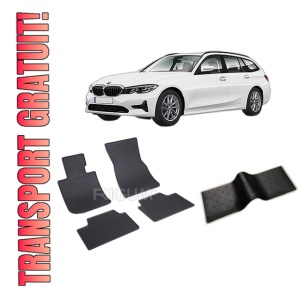 Set 5 covorase BMW SERIA 3 G21 din 06.2019-PREZENT, cu covoras tunel median, CAROSERIE COMBI, Presuri cauciuc 100%, compatibil cu autoturismul BMW SERIA 3 G21, Rigum