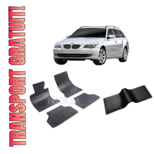 Set 5 covorase BMW SERIA 5 E61 din 06.2004-2010, cu covoras tunel median, CAROSERIE COMBI, Presuri cauciuc 100%, compatibil cu autoturismul BMW SERIA 5 E61, Rigum