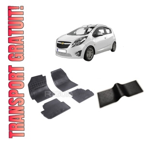 Set 5 covorase CHEVROLET SPARK M300 din 02.2010-2015, cu covoras tunel median, CAROSERIE HATCHBACK, Presuri cauciuc 100%, compatibil cu autoturismul CHEVROLET SPARK M300, Rigum