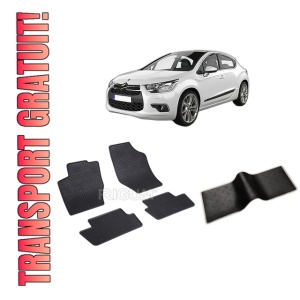 Set 5 covorase CITROEN DS 4 din 03.2011-06.2018, cu covoras tunel median, CAROSERIE HATCHBACK, Presuri cauciuc 100%, compatibil cu autoturismul CITROEN DS 4, Rigum