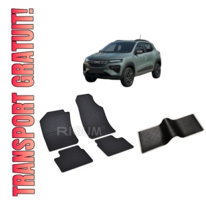 Set 5 covorase DACIA SPRING FACELIFT din 2024-PREZENT, cu covoras tunel median, CAROSERIE SUV, Presuri cauciuc 100%, compatibil cu autoturismul DACIA SPRING FACELIFT, Rigum