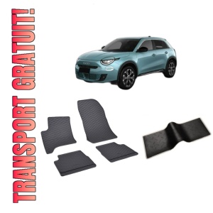 Set 5 covorase FIAT 600 HYBRID din 01.2024-PREZENT, cu covoras tunel median, CAROSERIE HATCHBACK, Presuri cauciuc 100%, compatibil cu autoturismul FIAT 600 HYBRID, Rigum