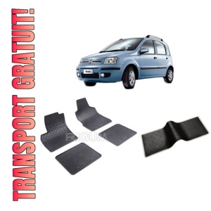 Set 5 covorase FIAT PANDA II din 09.2003-12.2012, cu covoras tunel median, CAROSERIE HATCHBACK, Presuri cauciuc 100%, compatibil cu autoturismul FIAT PANDA II, Rigum