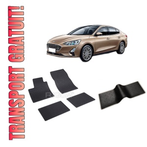 Set 5 covorase FORD FOCUS IV din 09.2018-PREZENT, cu covoras tunel median, CAROSERIE SEDAN, Presuri cauciuc 100%, compatibil cu autoturismul FORD FOCUS IV, Rigum
