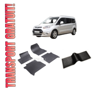 Set 5 covorase FORD TOURNEO CONNECT II din 06.2014-09.2023, cu covoras tunel median, CAROSERIE VAN 5 LOCURI, Presuri cauciuc 100%, compatibil cu autoturismul FORD TOURNEO CONNECT II, Rigum