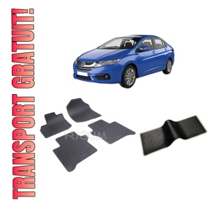 Set 5 covorase HONDA CITY V din 2009-08.2013, cu covoras tunel median, CAROSERIE SEDAN, Presuri cauciuc 100%, compatibil cu autoturismul HONDA CITY V, Rigum