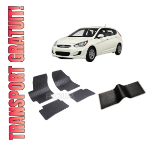 Set 5 covorase HYUNDAI ACCENT din 2006-2010, cu covoras tunel median, CAROSERIE HATCHBACK, Presuri cauciuc 100%, compatibil cu autoturismul HYUNDAI ACCENT, Rigum