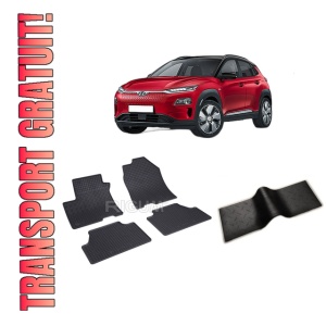 Set 5 covorase HYUNDAI KONA ELECTRIC din 08.2018-03.2023, cu covoras tunel median, CAROSERIE SUV INCLUSIV FACELIFT, Presuri cauciuc 100%, compatibil cu autoturismul HYUNDAI KONA ELECTRIC, Rigum