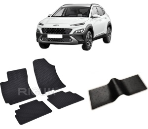 Set 5 covorase HYUNDAI KONA HYBRID din 09.2019-03.2023, cu covoras tunel median, CAROSERIE SUV, Presuri cauciuc 100%, compatibil cu autoturismul HYUNDAI KONA HYBRID, Rigum - Img 2
