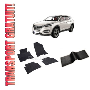 Set 5 covorase HYUNDAI TUCSON III din 07.2015-09.2020, cu covoras tunel median, CAROSERIE SUV, Presuri cauciuc 100%, compatibil cu autoturismul HYUNDAI TUCSON III, Rigum