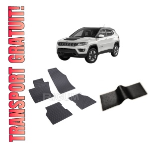 Set 5 covorase JEEP COMPASS II din 08.2017-PREZENT, cu covoras tunel median, CAROSERIE SUV, Presuri cauciuc 100%, compatibil cu autoturismul JEEP COMPASS II, Rigum