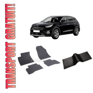 Set 5 covorase KIA NIRO PHEV din 08.2016-PREZENT, cu covoras tunel median, CAROSERIE SUV, Presuri cauciuc 100%, compatibil cu autoturismul KIA NIRO PHEV, Rigum