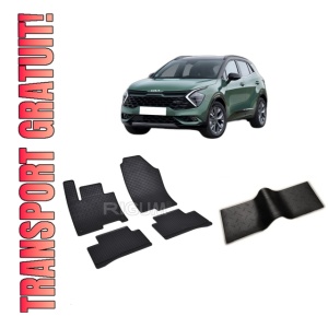 Set 5 covorase KIA SPORTAGE MHEV din 2022-PREZENT, cu covoras tunel median, CAROSERIE SUV, Presuri cauciuc 100%, compatibil cu autoturismul KIA SPORTAGE MHEV, Rigum